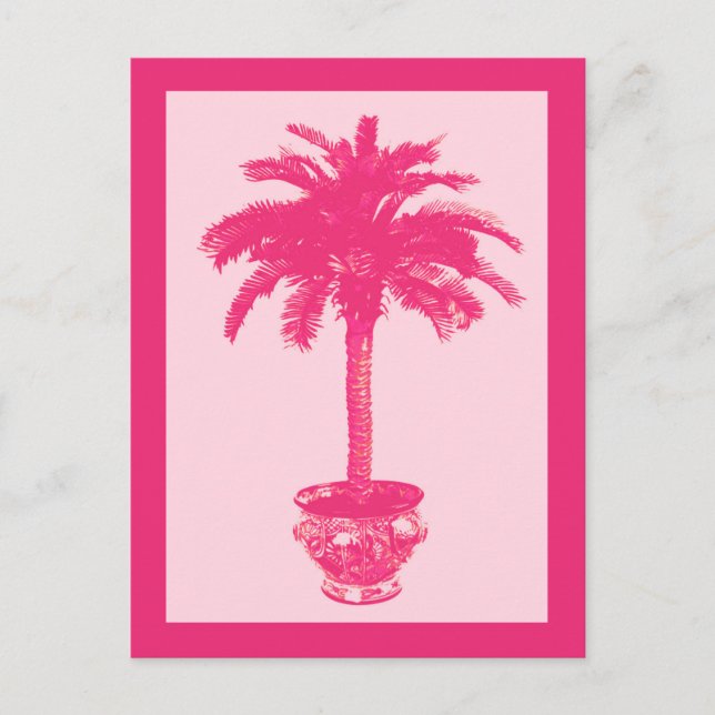 Carte Postale Palmier en pot, nuances de corail rose (Devant)