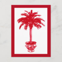 Carte postale Palmier en pot, Rouge foncé et Blanc