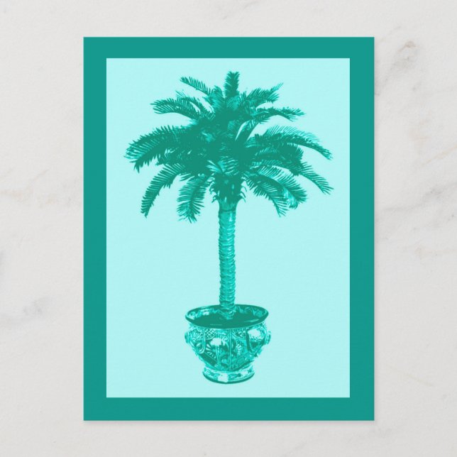 Carte Postale Palmier en pot, turquoise et aqua (Devant)