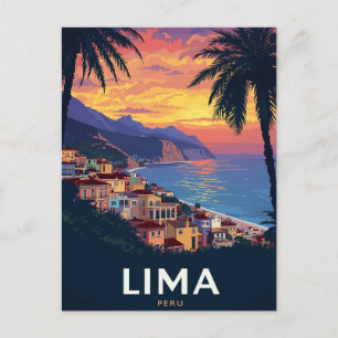 Carte Postale Palmiers au coucher de soleil sur la côte de Lima