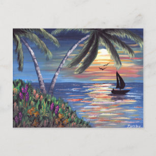 Carte Postale Palmiers Coucher de soleil Peinture océanique