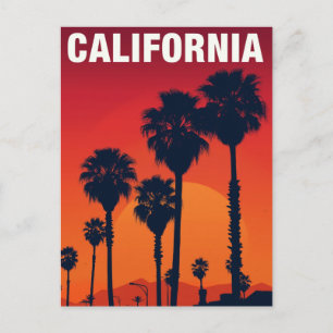 Carte Postale Palmiers de Californie Coucher de Soleil Rétro
