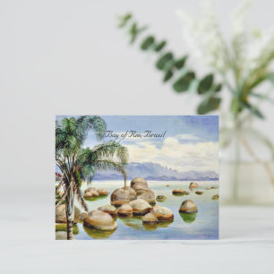 Carte Postale Palmiers et Boulders dans la baie de Rio, Brésil