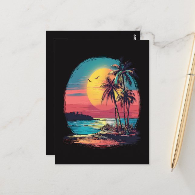 Carte Postale Palmiers et plage (Devant/Arrière en situation)