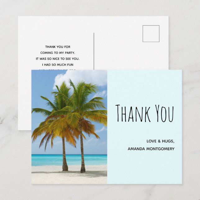 Carte Postale Palmiers sur un Merci de plage tropical (Devant / Derrière)