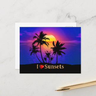 Carte Postale Palmiers tropicaux couchés de soleil