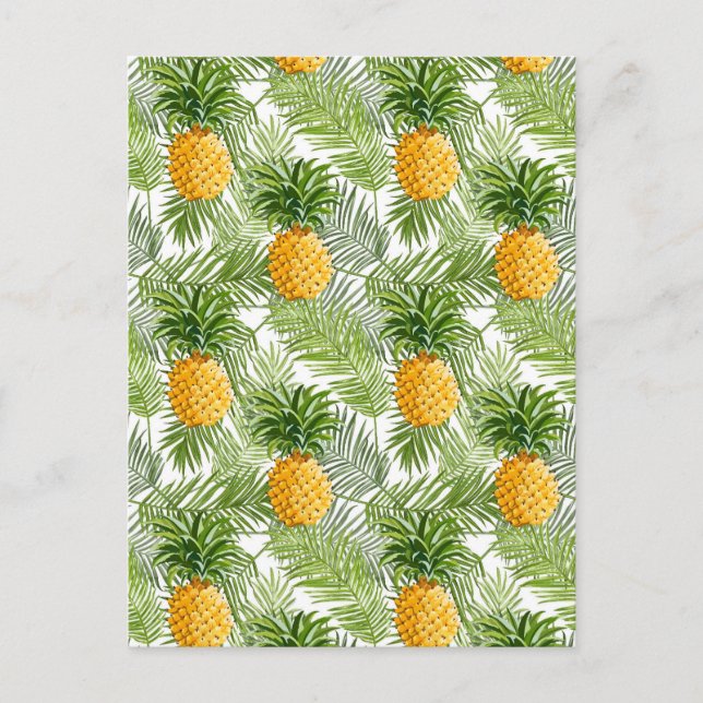 Carte Postale Palmiers tropicaux Feuilles et ananas (Devant)