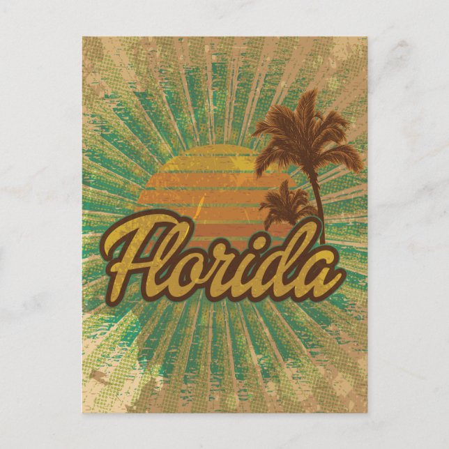 Carte Postale Palmiers vintages et soleil, Floride (Devant)