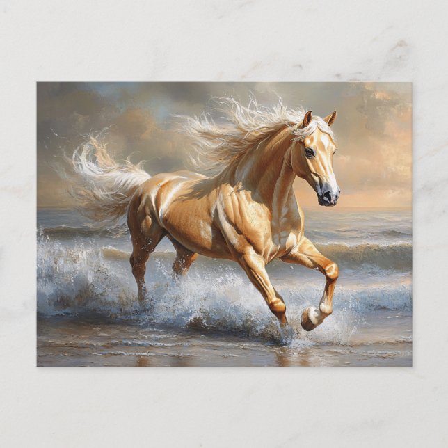 Carte Postale Palomino Horse Running on the Beach (Devant)