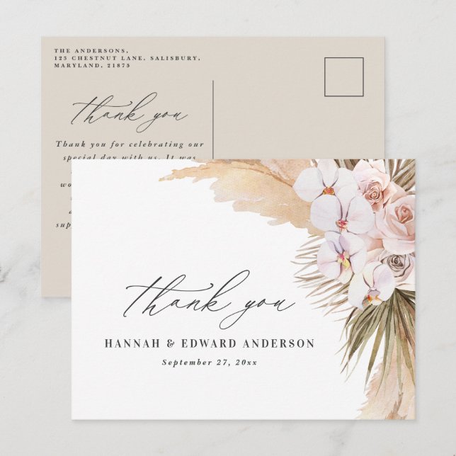 Carte Postale Pampas herbe moderne botanique mariage bohème (Devant / Derrière)