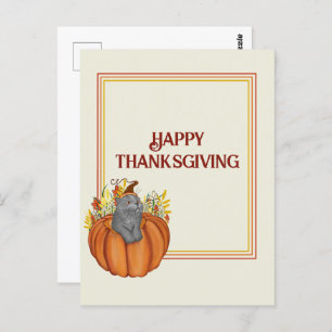 Carte Postale Pampkin bon thanksgiving, Chat