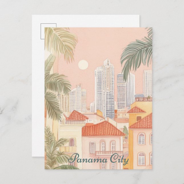 Carte Postale Panama City Gouache Peinture Illustration Voyage (Devant / Derrière)