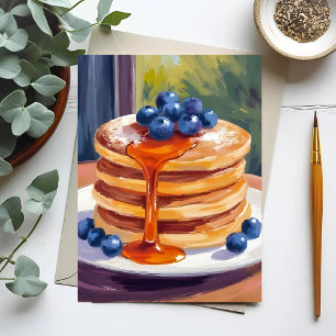 Carte Postale Pancakes aux bleuets   Peinture à l'huile
