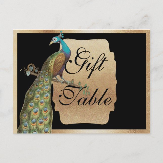 Carte Postale Pancarte de table de cadeau de Paon Or (Dos)