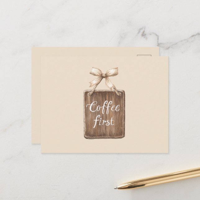 Carte Postale Pancarte premier café arc (Devant/Arrière en situation)