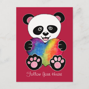 Carte Postale Panda Aquarelle Cute Avec Coeur Arc En Ciel