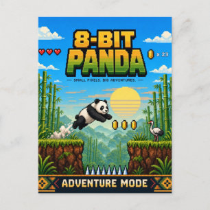 Carte Postale Panda, art pixel rétro 8 bits