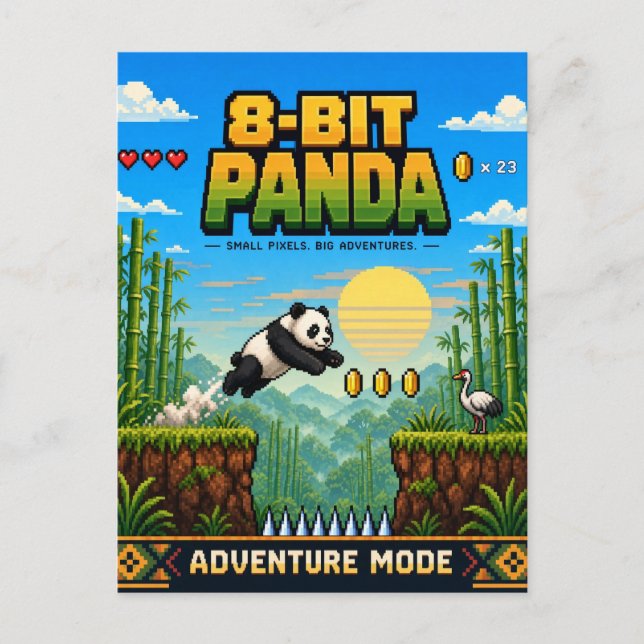 Carte Postale Panda, art pixel rétro 8 bits (Devant)