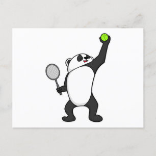 Carte Postale Panda au Tennis avec raquette de tennis