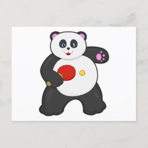 Carte Postale Panda au tennis de table avec raquette de tennis d