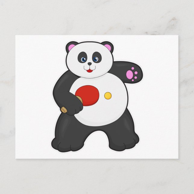 Carte Postale Panda au tennis de table avec raquette de tennis d (Devant)