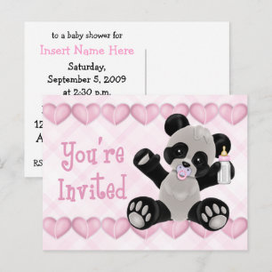 Carte Postale Panda avec Baby shower rose Pacifique Invitation