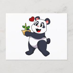Carte Postale Panda avec fleur de bambou