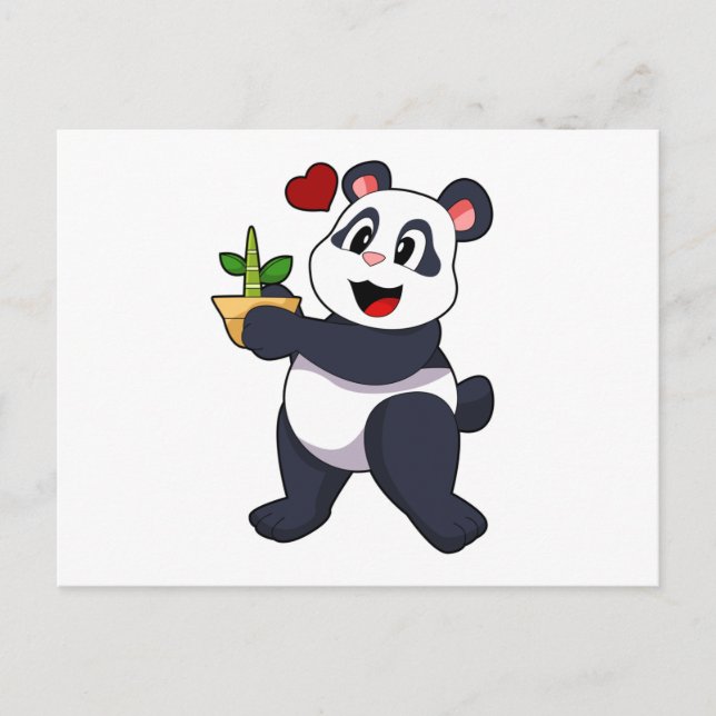 Carte Postale Panda avec Fleur de Bambou (Devant)