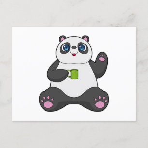 Carte Postale Panda avec tasse à café