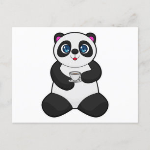 Carte Postale Panda avec tasse de café