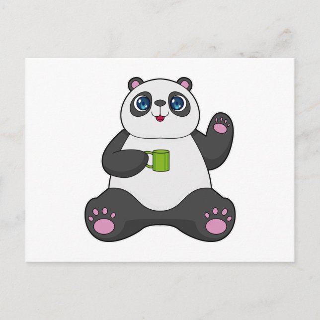 Carte Postale Panda avec tasse de café (Devant)