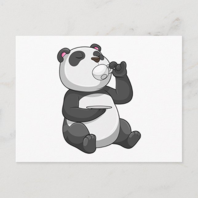 Carte Postale Panda avec Tasse de Thé (Devant)