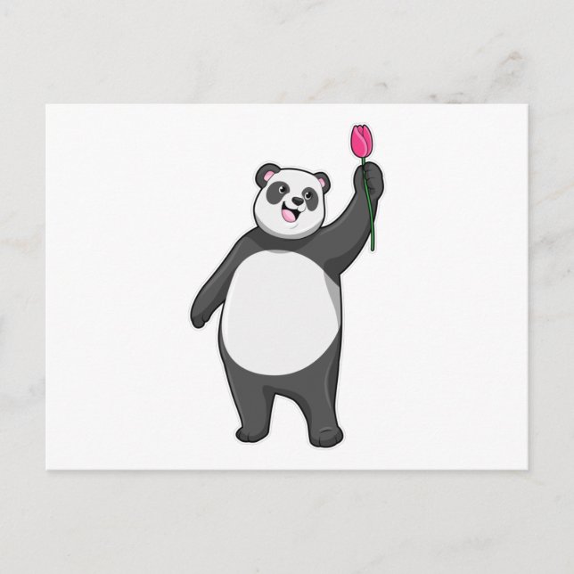 Carte Postale Panda avec tulipe (Devant)