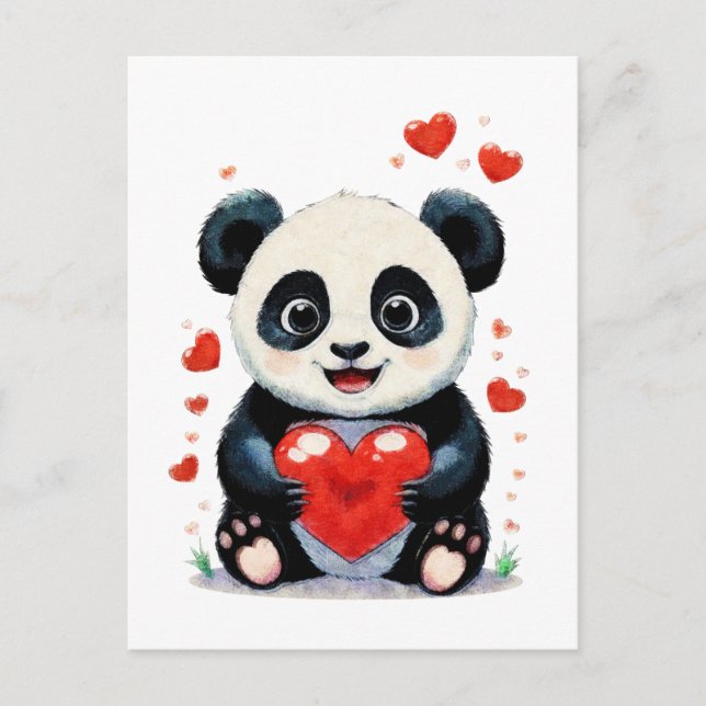 Carte Postale Panda avec un coeur - Peinture d'amour adorable (Devant)