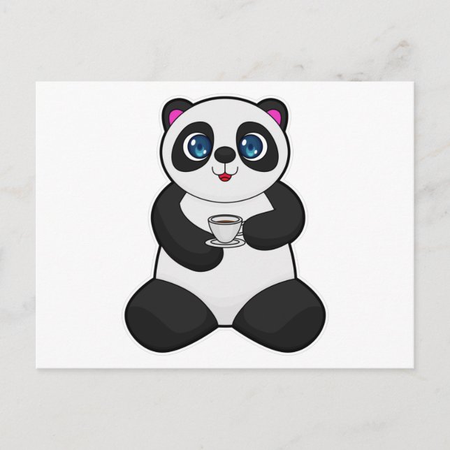 Carte Postale Panda avec une tasse de café (Devant)