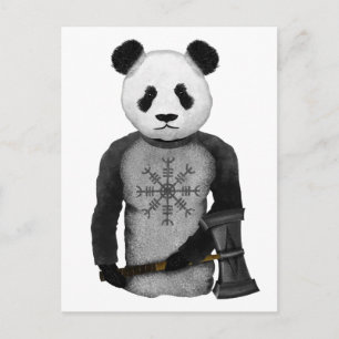 Carte Postale Panda Bear tenant le marteau viking de Thor