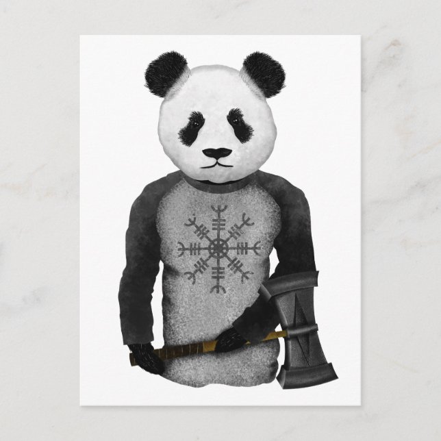 Carte Postale Panda Bear tenant le marteau viking de Thor (Devant)