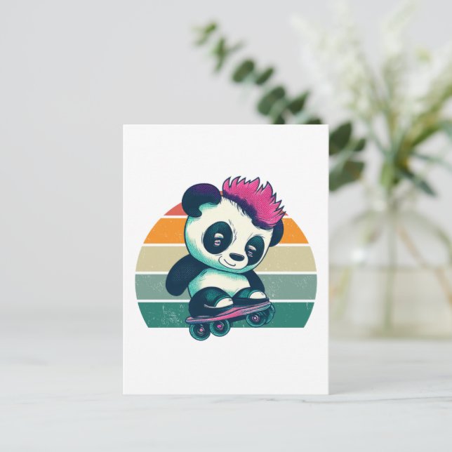 Carte Postale Panda bébé mignonne avec mohawk | Panda de patinag (Debout devant)