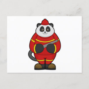 Carte Postale Panda comme pompier avec tuyau