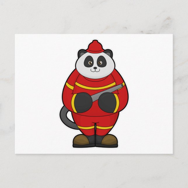 Carte Postale Panda comme pompier avec tuyau (Devant)