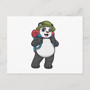 Carte Postale Panda comme randonneur avec sac à dos