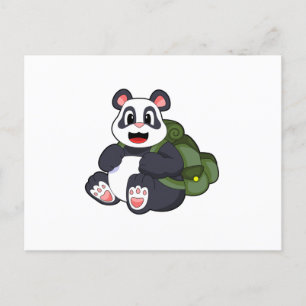 Carte Postale Panda comme randonneur avec sac à dos