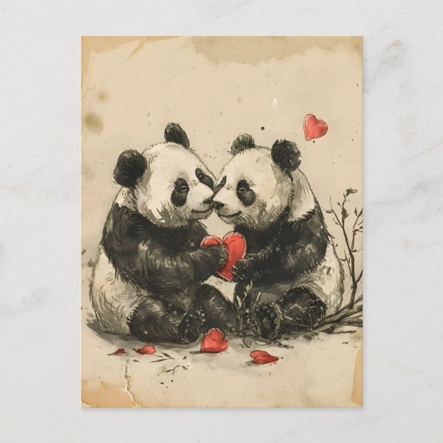 Carte Postale Panda Couple Saint Valentin (Devant)