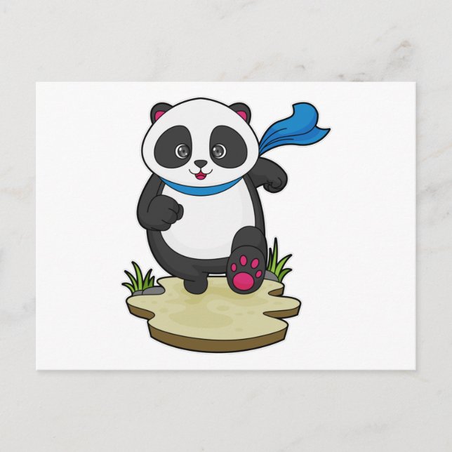 Carte Postale Panda coureur avec Écarf (Devant)