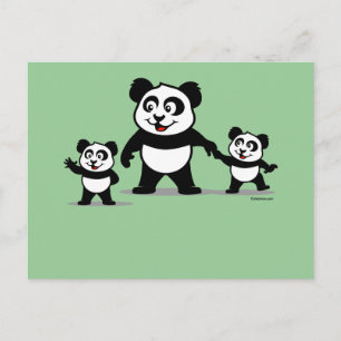 Carte Postale Panda Cute Avec Deux Bébés