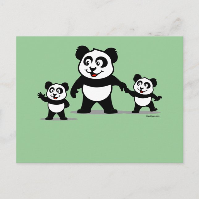 Carte Postale Panda Cute Avec Deux Bébés (Devant)