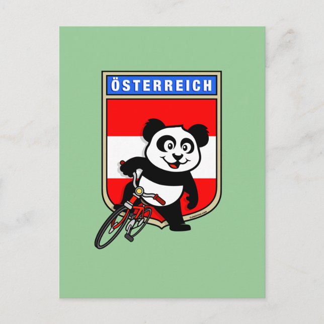 Carte Postale Panda cyclable en Autriche mignonne (Devant)