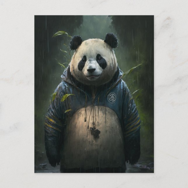 Carte Postale Panda dans la pluie (Devant)