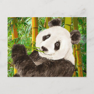 Carte Postale Panda d'aquarelle mignonne dans la forêt de Bamboo