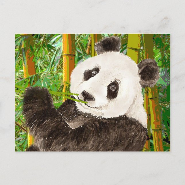 Carte Postale Panda d'aquarelle mignonne dans la forêt de Bamboo (Devant)